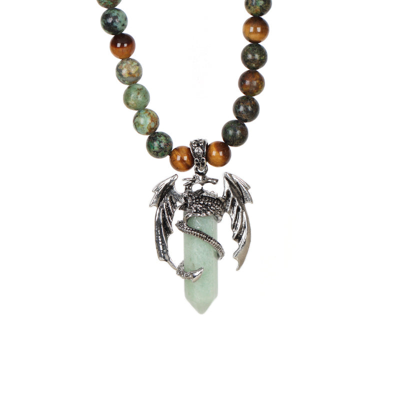 Wholesale OEM Handmade Woven Cord Custom 8mm Natural Stone Beads Adjustable Macrame Hexagon Dragon Pendant Necklace For Men Women