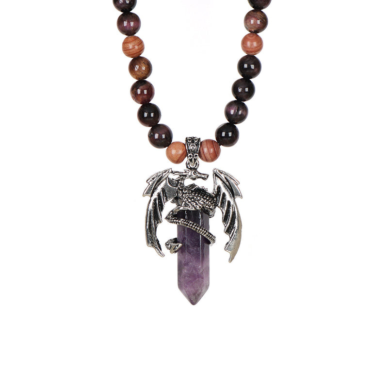 Wholesale OEM Handmade Woven Cord Custom 8mm Natural Stone Beads Adjustable Macrame Hexagon Dragon Pendant Necklace For Men Women