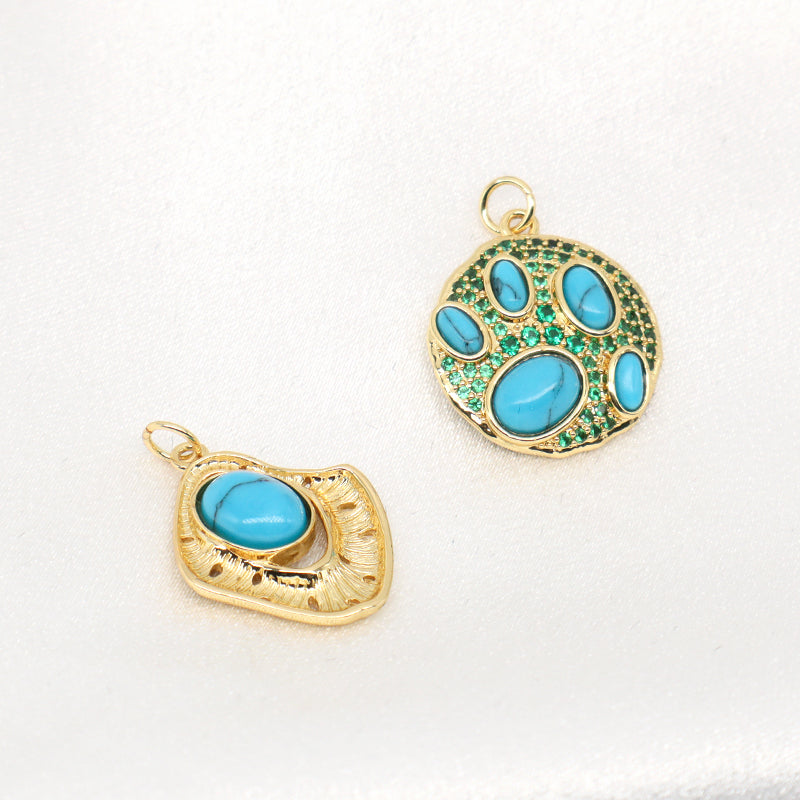 Custom Women Fashionable Wholesale DIY Natural Stone Charm Pendant Jewelry CZ Gold Plated Turquoise Stone Pendant For Necklace
