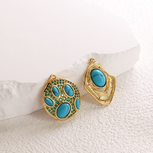 Custom Women Fashionable Wholesale DIY Natural Stone Charm Pendant Jewelry CZ Gold Plated Turquoise Stone Pendant For Necklace