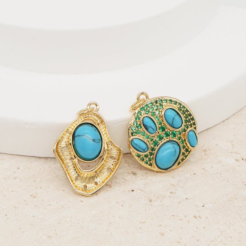 Custom Women Fashionable Wholesale DIY Natural Stone Charm Pendant Jewelry CZ Gold Plated Turquoise Stone Pendant For Necklace