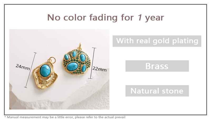 Custom Women Fashionable Wholesale DIY Natural Stone Charm Pendant Jewelry CZ Gold Plated Turquoise Stone Pendant For Necklace