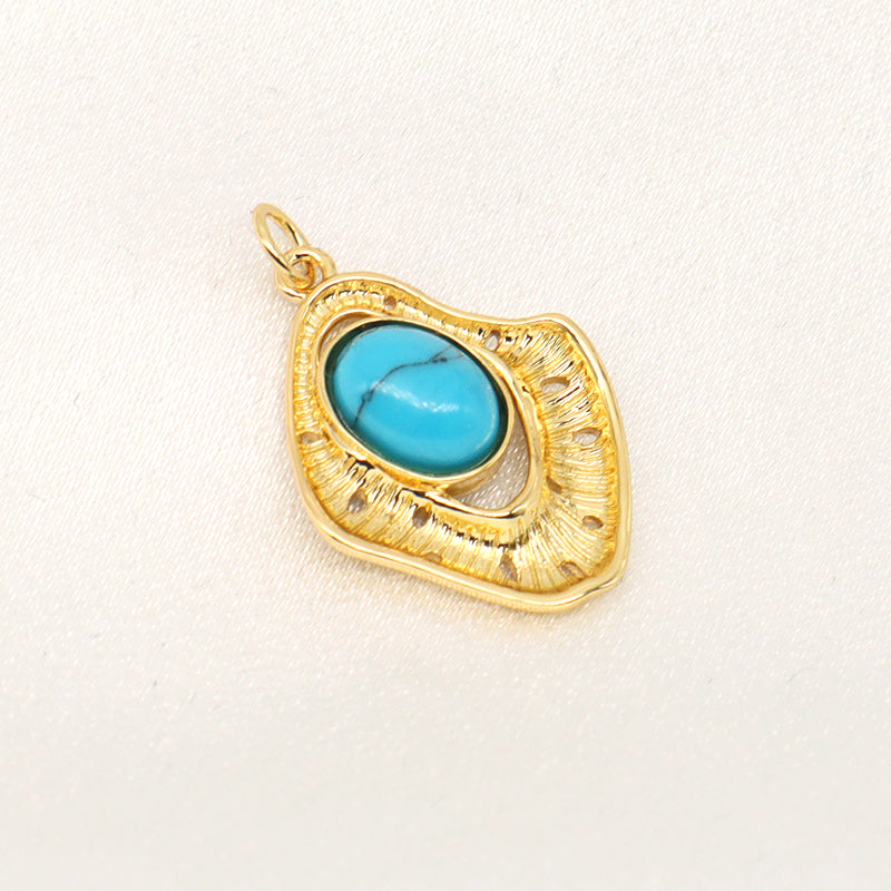 Custom Women Fashionable Wholesale DIY Natural Stone Charm Pendant Jewelry CZ Gold Plated Turquoise Stone Pendant For Necklace