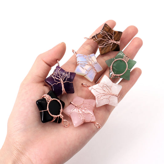 Wholesale Custom Healing Stone Star Charm Necklace Pendant Jewelry Rose Gold Plated Star Natural Energy Stone Pendant
