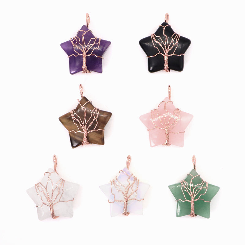 Wholesale Custom Healing Stone Star Charm Necklace Pendant Jewelry Rose Gold Plated Star Natural Energy Stone Pendant