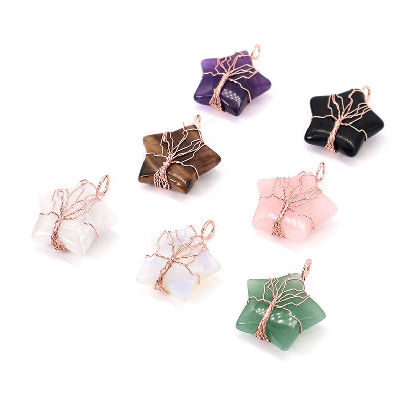 Wholesale Custom Healing Stone Star Charm Necklace Pendant Jewelry Rose Gold Plated Star Natural Energy Stone Pendant