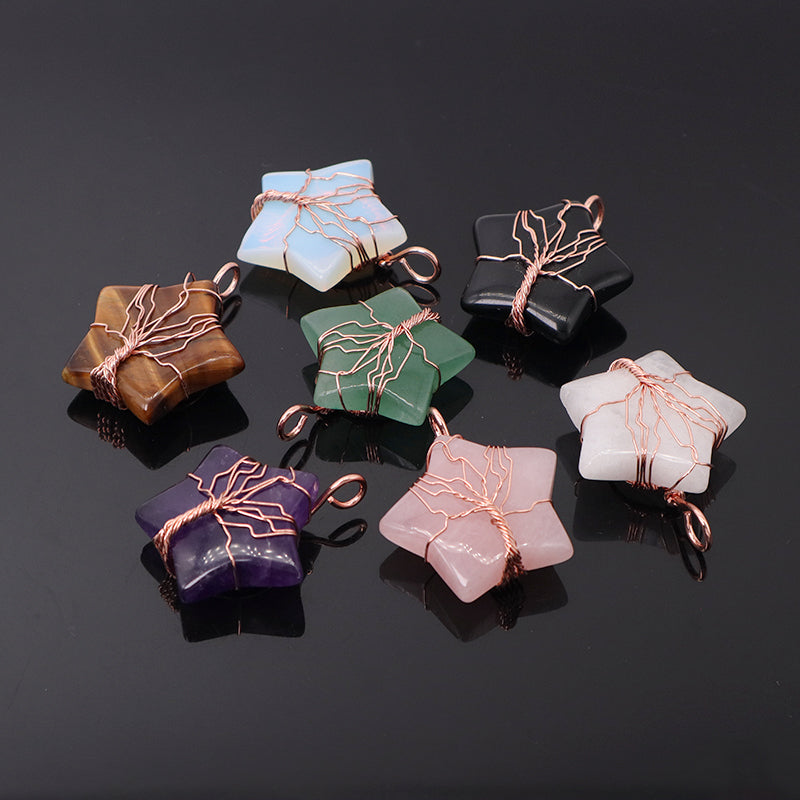 Wholesale Custom Healing Stone Star Charm Necklace Pendant Jewelry Rose Gold Plated Star Natural Energy Stone Pendant