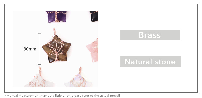 Wholesale Custom Healing Stone Star Charm Necklace Pendant Jewelry Rose Gold Plated Star Natural Energy Stone Pendant