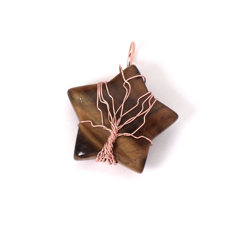 Wholesale Custom Healing Stone Star Charm Necklace Pendant Jewelry Rose Gold Plated Star Natural Energy Stone Pendant