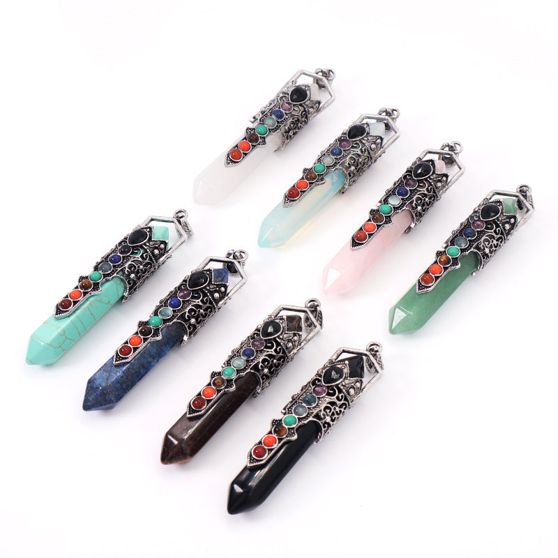 Custom Wholesale Healing Stone Hexagon Alloy Charm Necklace Pendant Jewelry Black Plated Hexagon Natural Energy Stone Pendant