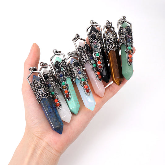 Custom Wholesale Healing Stone Hexagon Alloy Charm Necklace Pendant Jewelry Black Plated Hexagon Natural Energy Stone Pendant