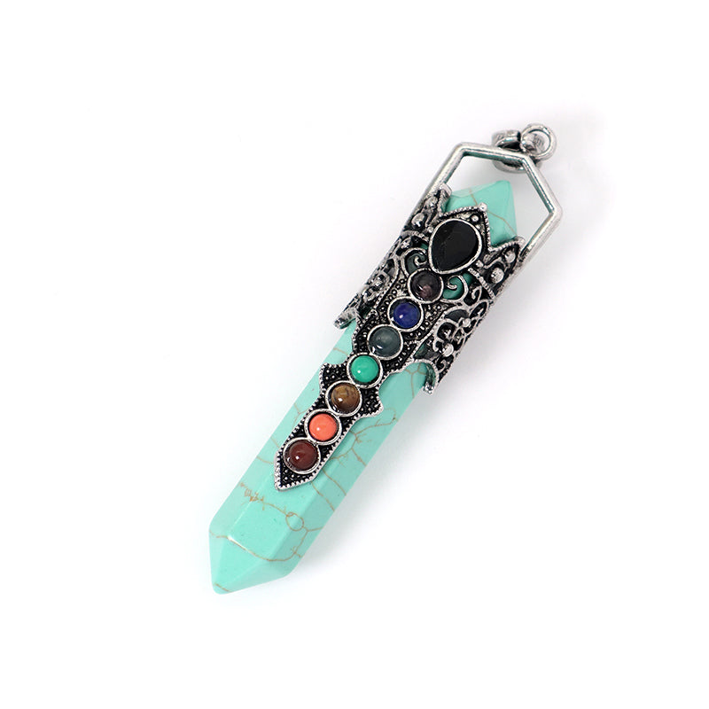 Custom Wholesale Healing Stone Hexagon Alloy Charm Necklace Pendant Jewelry Black Plated Hexagon Natural Energy Stone Pendant