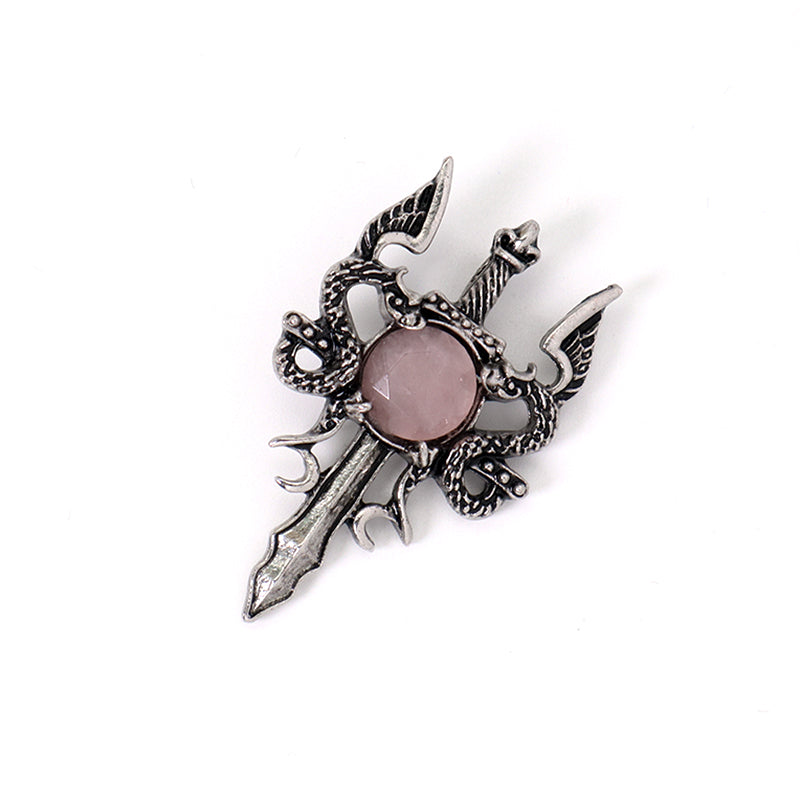 Wholesale Various Healing Stone Alloy Sword Charm Necklace Pendant Jewelry Black Plated Dragon Sword Natural Stone Pendant