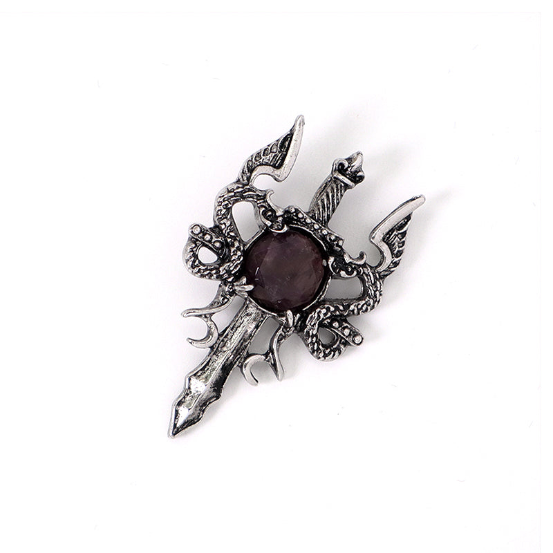 Wholesale Various Healing Stone Alloy Sword Charm Necklace Pendant Jewelry Black Plated Dragon Sword Natural Stone Pendant