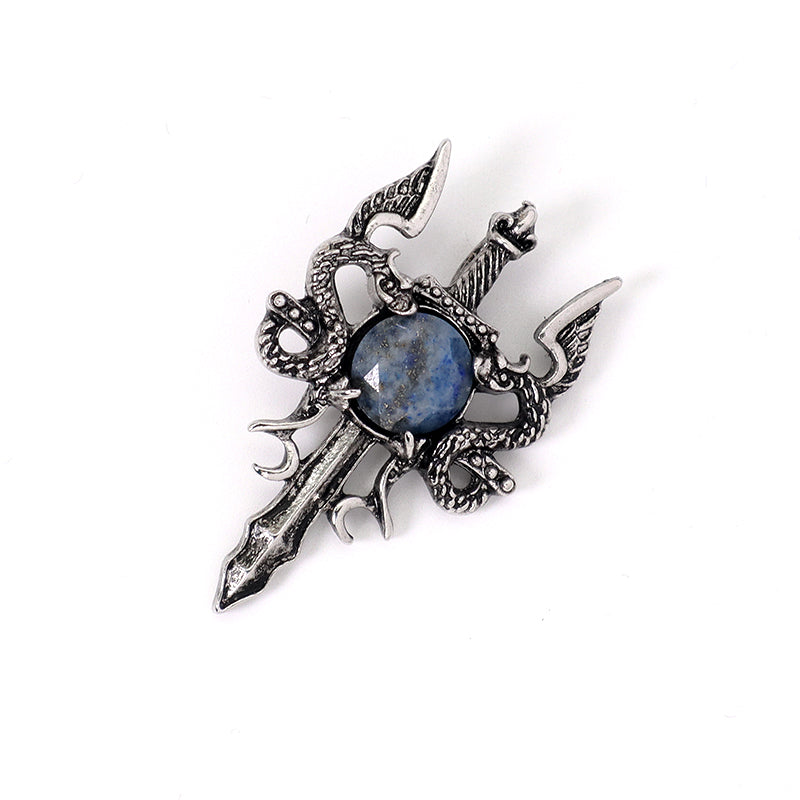 Wholesale Various Healing Stone Alloy Sword Charm Necklace Pendant Jewelry Black Plated Dragon Sword Natural Stone Pendant