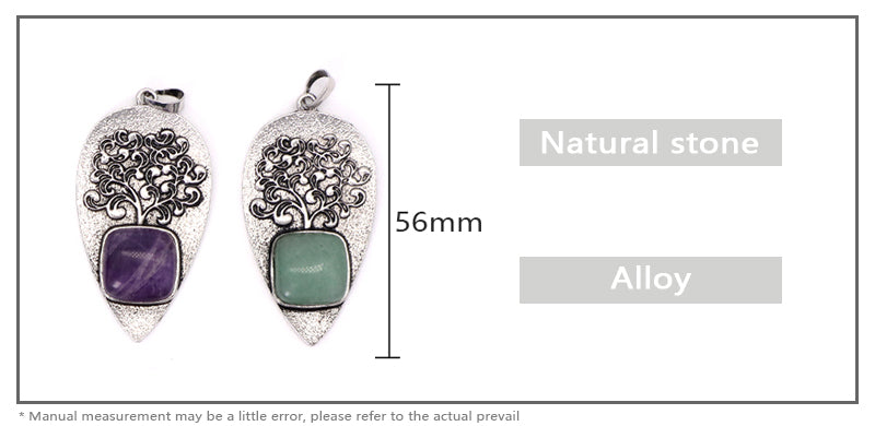 Various Wholesale Healing Stone Tree Waterdrop Charm Necklace Pendant Jewelry Black Plated Natural Stone Life Tree Pendant