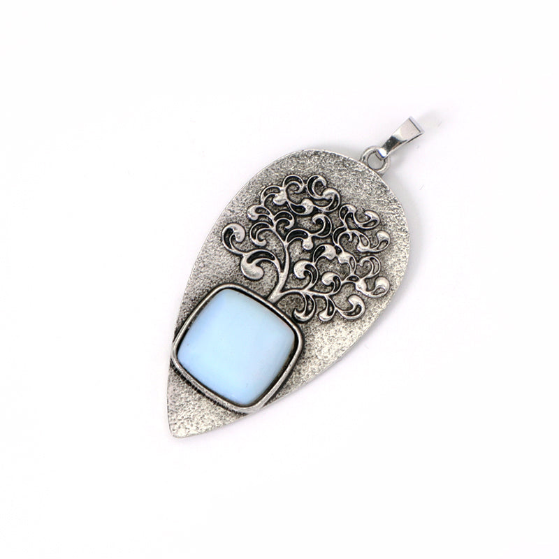 Various Wholesale Healing Stone Tree Waterdrop Charm Necklace Pendant Jewelry Black Plated Natural Stone Life Tree Pendant