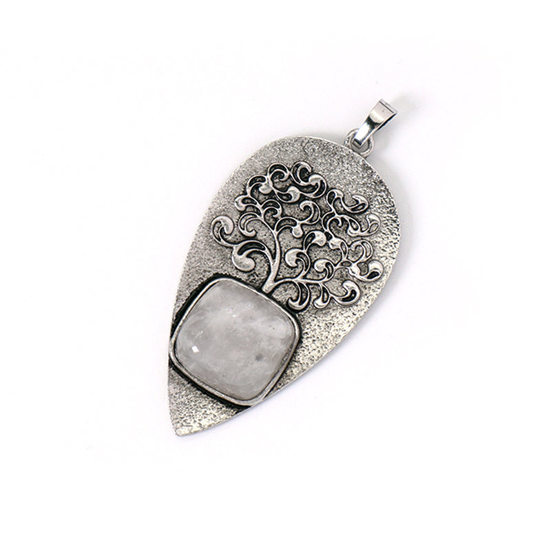 Various Wholesale Healing Stone Tree Waterdrop Charm Necklace Pendant Jewelry Black Plated Natural Stone Life Tree Pendant
