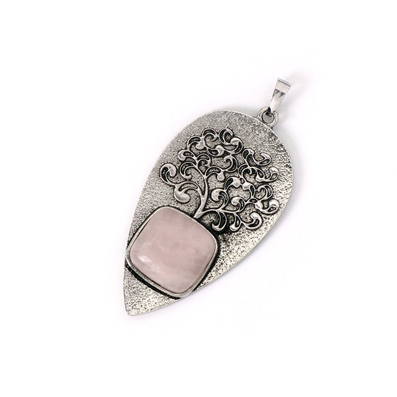Various Wholesale Healing Stone Tree Waterdrop Charm Necklace Pendant Jewelry Black Plated Natural Stone Life Tree Pendant