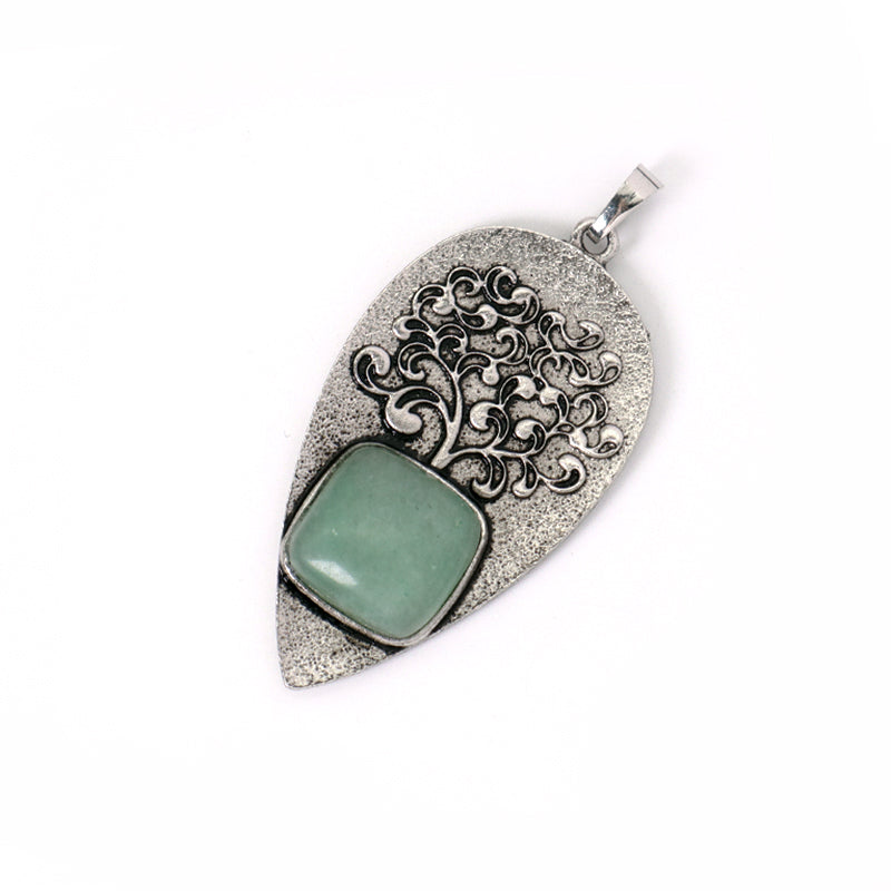 Various Wholesale Healing Stone Tree Waterdrop Charm Necklace Pendant Jewelry Black Plated Natural Stone Life Tree Pendant