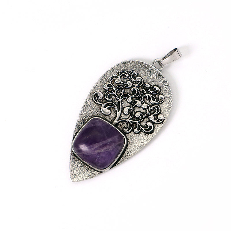Various Wholesale Healing Stone Tree Waterdrop Charm Necklace Pendant Jewelry Black Plated Natural Stone Life Tree Pendant