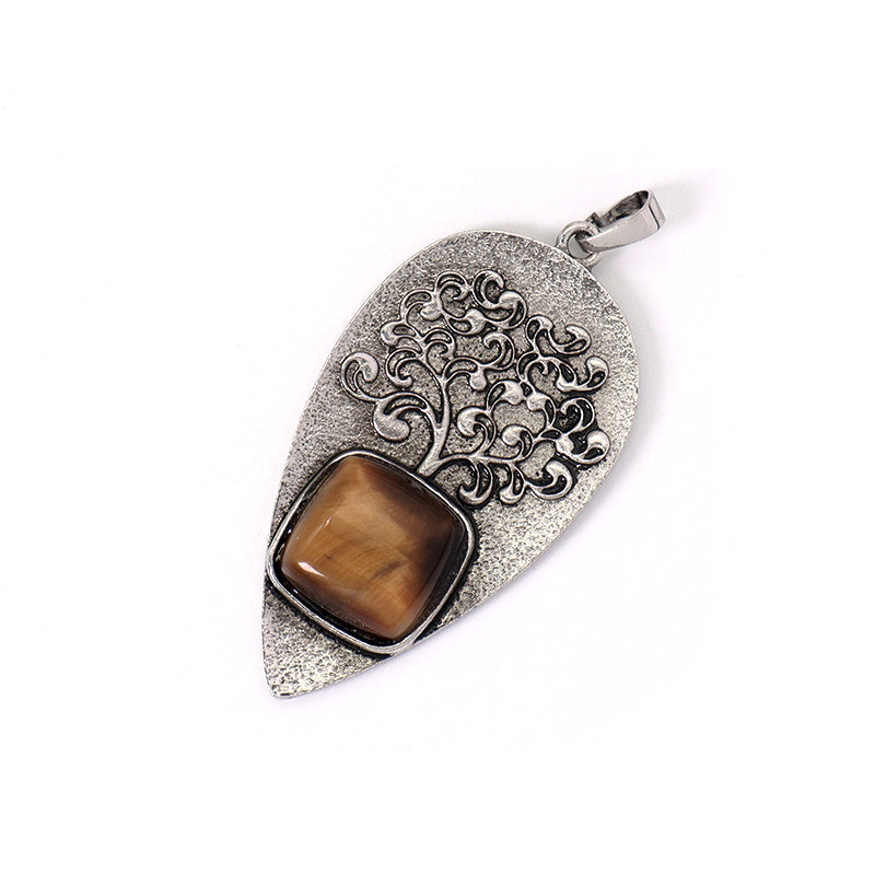 Various Wholesale Healing Stone Tree Waterdrop Charm Necklace Pendant Jewelry Black Plated Natural Stone Life Tree Pendant