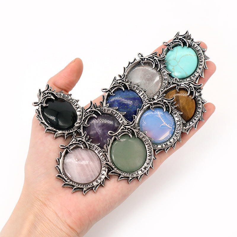 Factory Healing Stone Dragon Charm Pendant Jewelry Custom Wholesale Black Plated Natural Stone Dragon Ball Pendant For Necklace