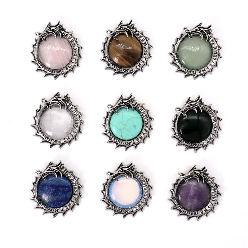 Factory Healing Stone Dragon Charm Pendant Jewelry Custom Wholesale Black Plated Natural Stone Dragon Ball Pendant For Necklace