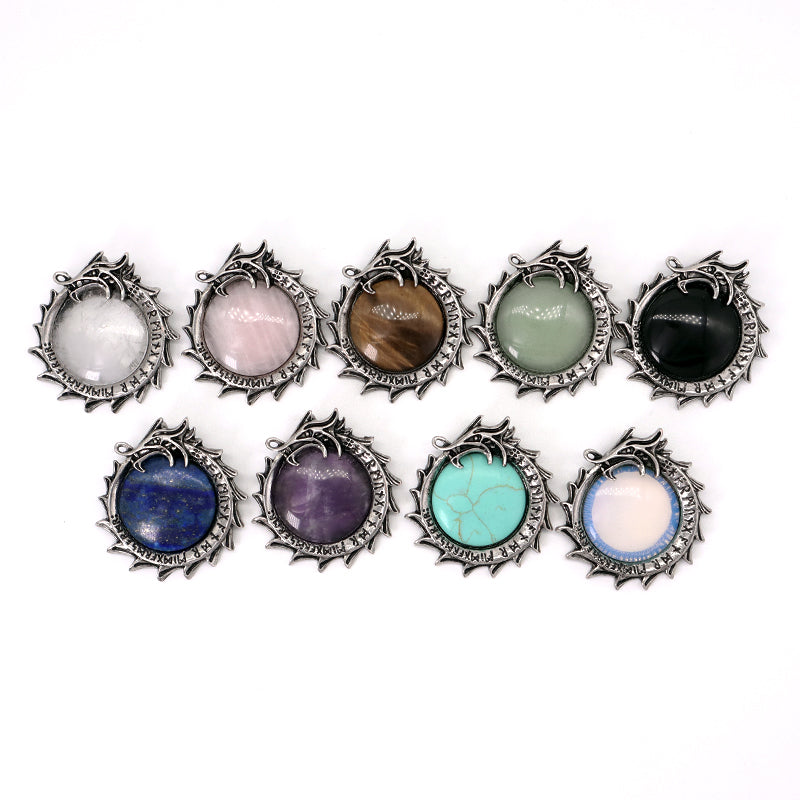 Factory Healing Stone Dragon Charm Pendant Jewelry Custom Wholesale Black Plated Natural Stone Dragon Ball Pendant For Necklace