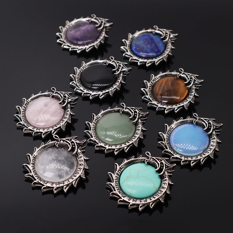 Factory Healing Stone Dragon Charm Pendant Jewelry Custom Wholesale Black Plated Natural Stone Dragon Ball Pendant For Necklace