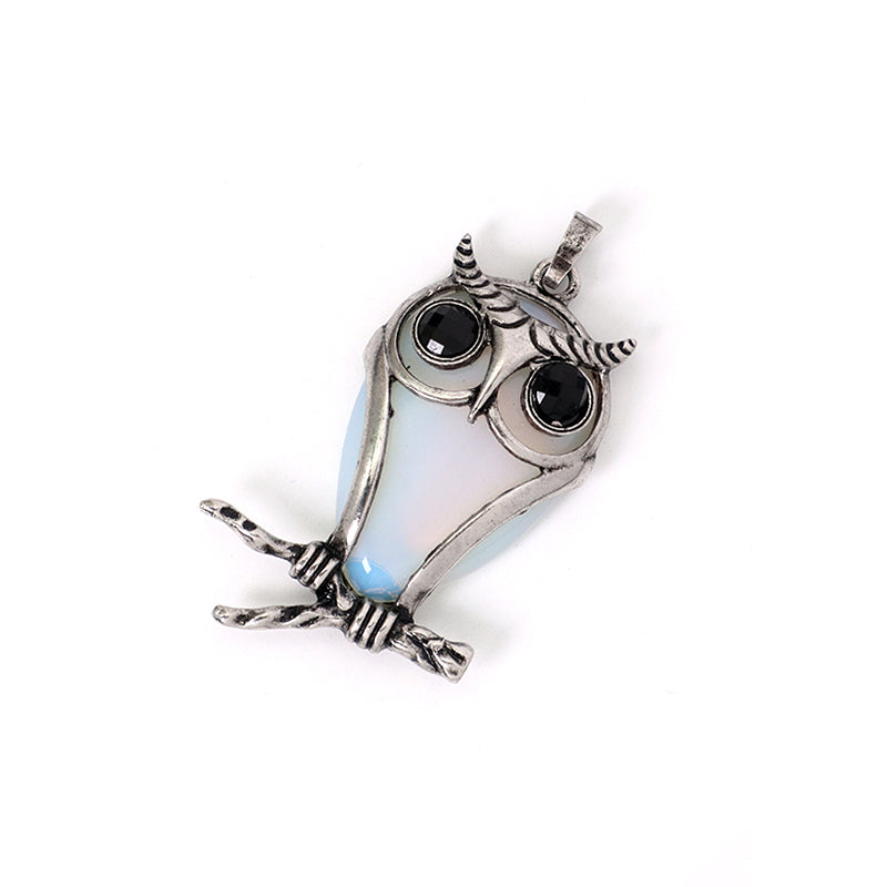 Custom China Factory Wholesale Healing Stone Alloy Owl Charm Pendant Jewelry Black Plated Natural Stone Owl Pendant For Necklace