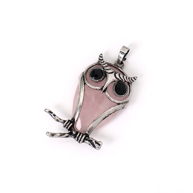 Custom China Factory Wholesale Healing Stone Alloy Owl Charm Pendant Jewelry Black Plated Natural Stone Owl Pendant For Necklace