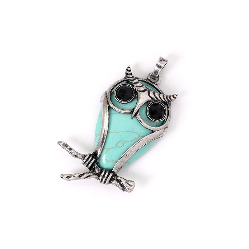 Custom China Factory Wholesale Healing Stone Alloy Owl Charm Pendant Jewelry Black Plated Natural Stone Owl Pendant For Necklace