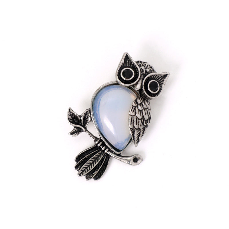 Customized Wholesale Healing Stone Alloy Owl Charm Necklace Pendant Black Plated Owl Natural Stone Pendant For Jewelry Making