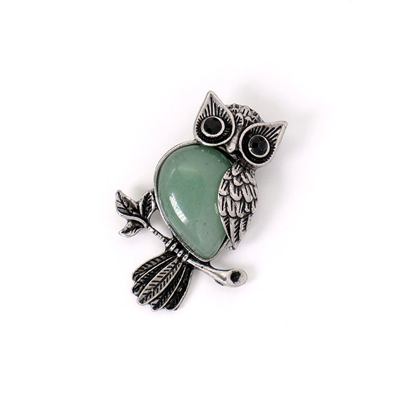 Customized Wholesale Healing Stone Alloy Owl Charm Necklace Pendant Black Plated Owl Natural Stone Pendant For Jewelry Making