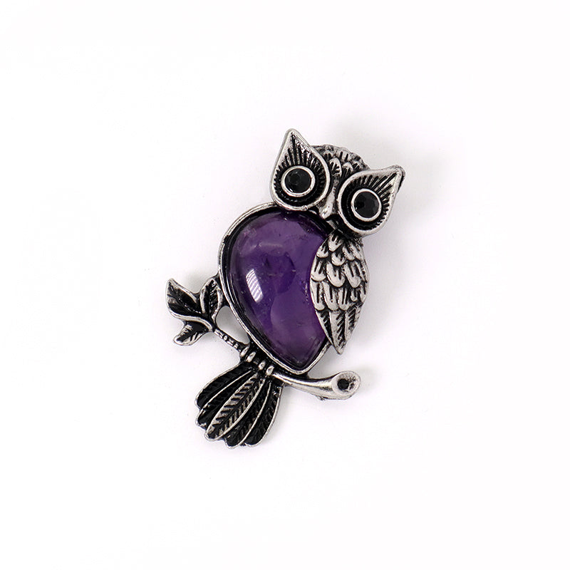 Customized Wholesale Healing Stone Alloy Owl Charm Necklace Pendant Black Plated Owl Natural Stone Pendant For Jewelry Making