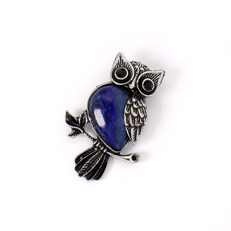 Customized Wholesale Healing Stone Alloy Owl Charm Necklace Pendant Black Plated Owl Natural Stone Pendant For Jewelry Making