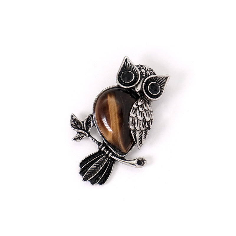 Customized Wholesale Healing Stone Alloy Owl Charm Necklace Pendant Black Plated Owl Natural Stone Pendant For Jewelry Making