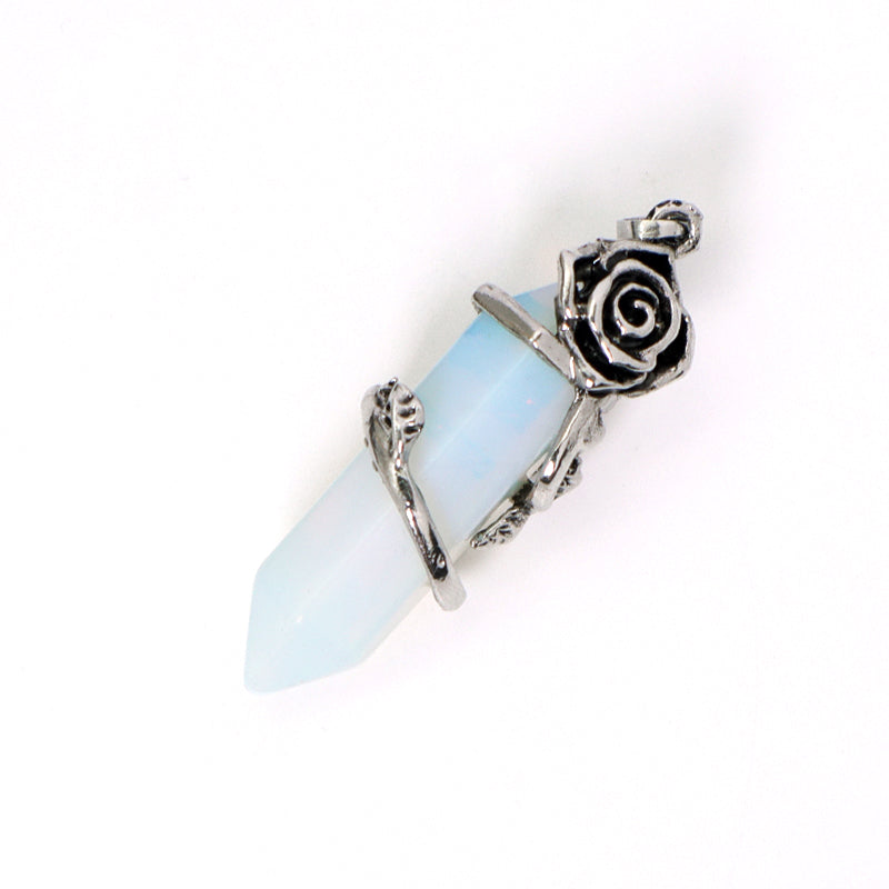 Hot Selling Newest Healing Stone Alloy Rose Charm Necklace Pendant Black Plated Natural Stone Rose Pendant For Jewelry Making