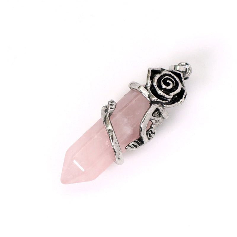 Hot Selling Newest Healing Stone Alloy Rose Charm Necklace Pendant Black Plated Natural Stone Rose Pendant For Jewelry Making
