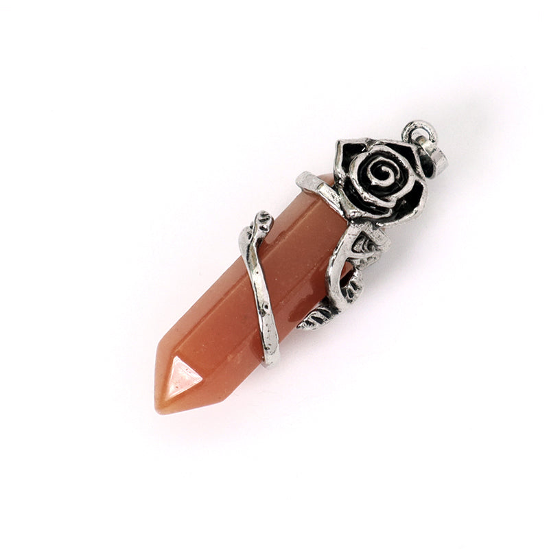 Hot Selling Newest Healing Stone Alloy Rose Charm Necklace Pendant Black Plated Natural Stone Rose Pendant For Jewelry Making