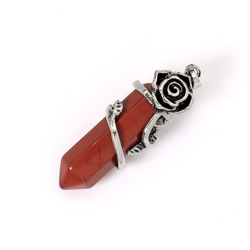Hot Selling Newest Healing Stone Alloy Rose Charm Necklace Pendant Black Plated Natural Stone Rose Pendant For Jewelry Making