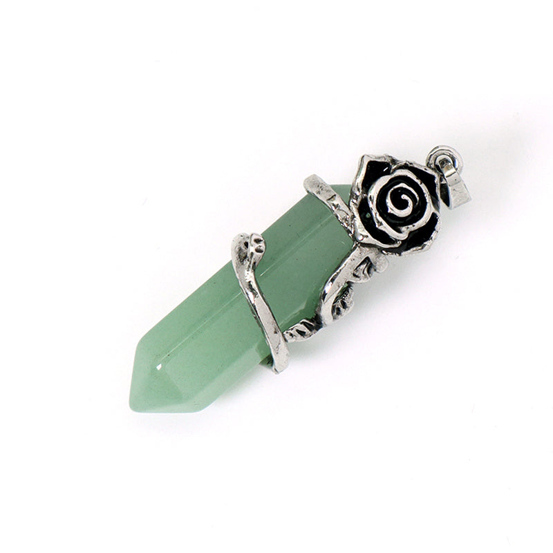 Hot Selling Newest Healing Stone Alloy Rose Charm Necklace Pendant Black Plated Natural Stone Rose Pendant For Jewelry Making