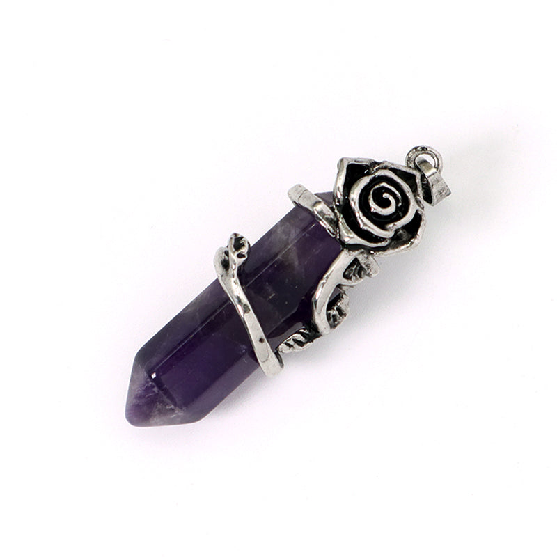 Hot Selling Newest Healing Stone Alloy Rose Charm Necklace Pendant Black Plated Natural Stone Rose Pendant For Jewelry Making