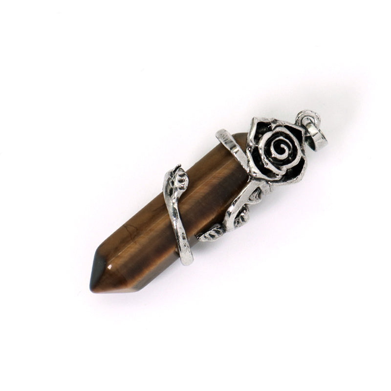 Hot Selling Newest Healing Stone Alloy Rose Charm Necklace Pendant Black Plated Natural Stone Rose Pendant For Jewelry Making