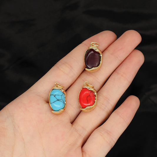 Hot Selling Newest Red Blue Purple Healing Stone Charm Necklace Pendant Gold Plated Natural Stone Pendant For Jewelry Making