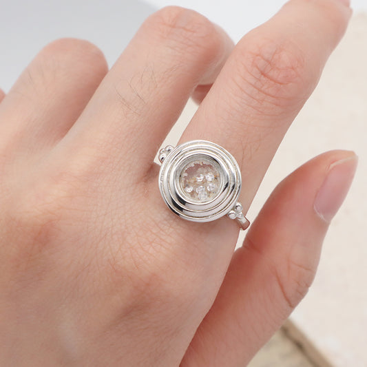 High Quality Wholesale New Fashion Manufacture China Factory Custom Round Glass Mirror CZ Rhodium Plated 925 Sterling Silver Ring For Women Gift