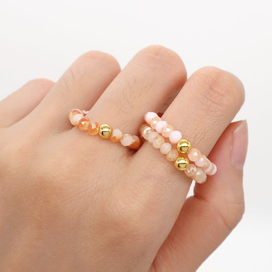 Customized Handmade Women OEM Colorful Beaded Finger Ring Jewelry Gold Plated 3.5mm Sparkly Glass Crystal Beaded Elastic Ring