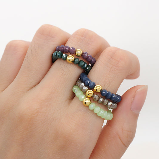 Newest Simple Design Fashion Custom Handmade Women OEM Gold Plated Small 3.5mm Sparkly Glass Crystal Elastic Beaded Ring Jewelry