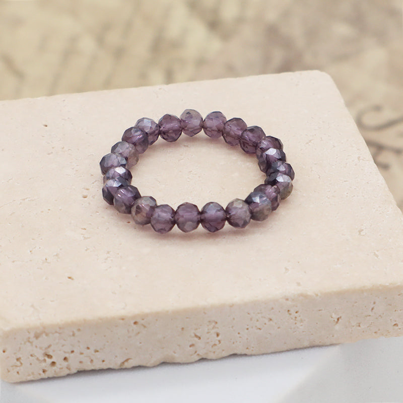Fashion Simple Women Jewelry Manufacture Wholesale Factory Handmade Custom Elastic Purple Glass Crystal Sparkly Beaded Ring